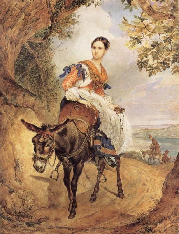 Karl Briullov Portrait of countess olga fersen riding a donkey Germany oil painting art